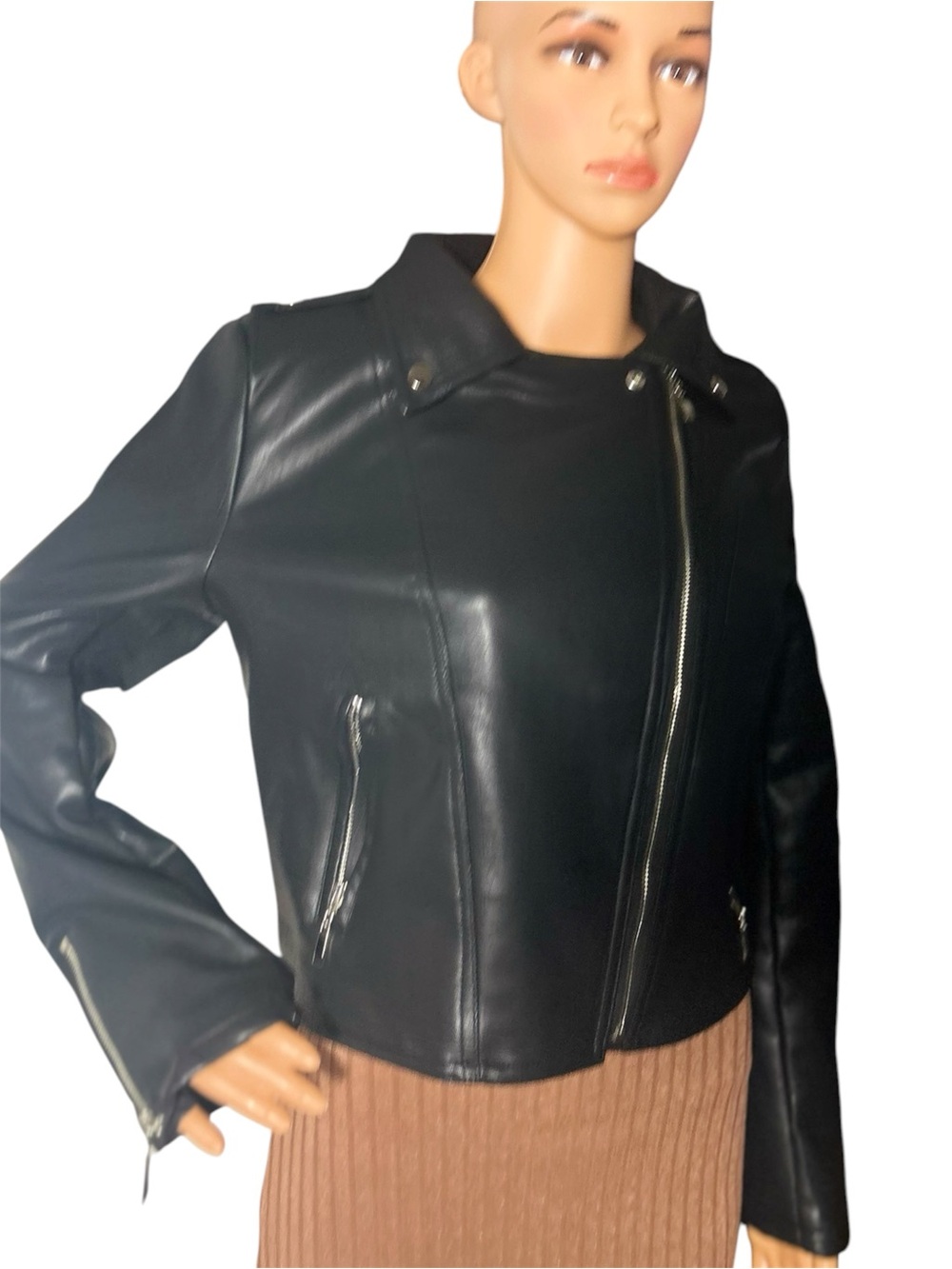 Black Faux Leather Moto Jacket - Women - Picture 6 of 11